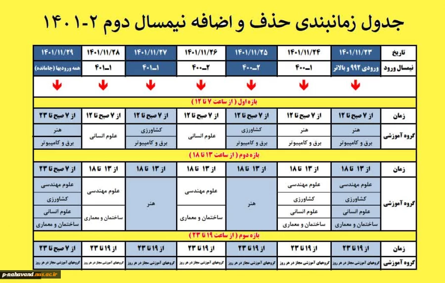 جدول زمانبندی انتخاب واحد نیمسال دوم  3