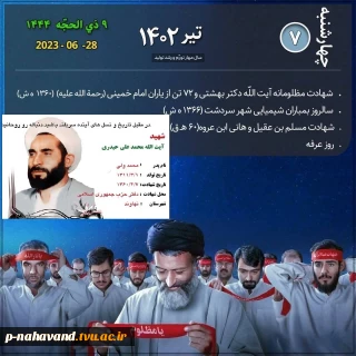 یاد ونام شهدای هفتم تیر رابا درود بر روان پاک شهید دکتر بهشتی ویارانش، (به ویژه شهید آیت الله حیدری تنها شهید استان همدان در این حادثه ) گرامی باد.