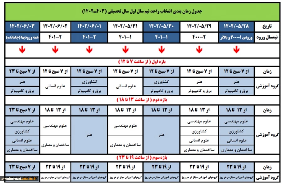آخرین جدول زمانبندی انتخاب واحد نیمسال مهر 1402 2