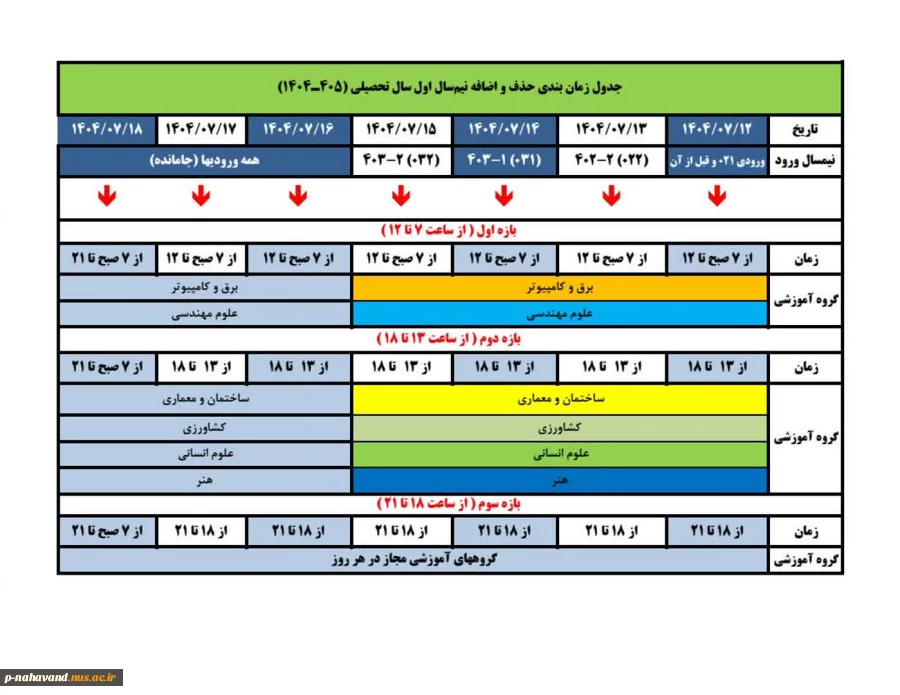 جدول زمان بندی انتخاب واحد نیم‌سال اول سال تحصیلی 405ـ1404    2