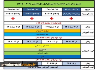 جدول زمان بندی انتخاب واحد نیمسال اول سال تحصیلی ۱۴۰۵/۱۴۰۶ (نیم‌سال ۰۵۱) 2